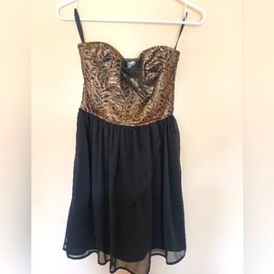 Dynamite gold torso black skirt strapless dress